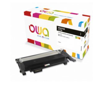 Toner laser OWA compatible HP 117A, couleurs : noir, cyan, magenta, jaune, 1600 pages à 5%. Garantie à vie, livraison gratuite.