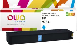 K20710OW équivalent HP_973X cartouche d'encre cyan OWA remanufacturée, rendement 8.500 pages, certification ISO/IEC 24711, garantie à vie