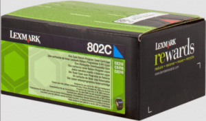 Lexmark 802C toner cyan original rendement 1000 pages (5%) compatible avec : CX310n, CX310dn, CX410e, CX410de, CX410dte, CX510de, CX510dhe, CX510dthe.