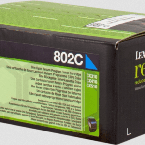 Lexmark 802C toner cyan original rendement 1000 pages (5%) compatible avec : CX310n, CX310dn, CX410e, CX410de, CX410dte, CX510de, CX510dhe, CX510dthe.