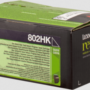 Lexmark 802HK toner noir original rendement 3000 pages (5%) compatible avec les imprimantes : CX410e, CX410de, CX410dte, CX510de, CX510dhe, CX510dthe.