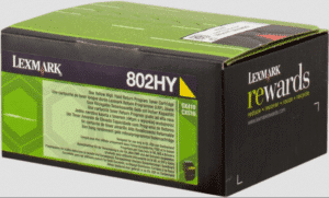 Lexmark 802HY toner Jaune original rendement 3000 pages (5%) compatible avec les imprimantes : CX410e, CX410de, CX410dte, CX510de, CX510dhe, CX510dthe.