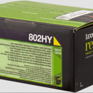 Lexmark 802HY toner Jaune original rendement 3000 pages (5%) compatible avec les imprimantes : CX410e, CX410de, CX410dte, CX510de, CX510dhe, CX510dthe.