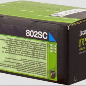 Lexmark 802SC Toner cyan original, rendement 2000 pages (5%) compatible avec : CX310n, CX310dn, CX410e, CX410de, CX410dte, CX510de, CX510dhe, CX510dthe