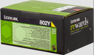 Lexmark 802Y toner jaune original rendement 1000 pages (5%) compatible avec : CX310n, CX310dn, CX410e, CX410de, CX410dte, CX510de, CX510dhe, CX510dthe.