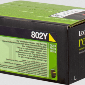 Lexmark 802Y toner jaune original rendement 1000 pages (5%) compatible avec : CX310n, CX310dn, CX410e, CX410de, CX410dte, CX510de, CX510dhe, CX510dthe.