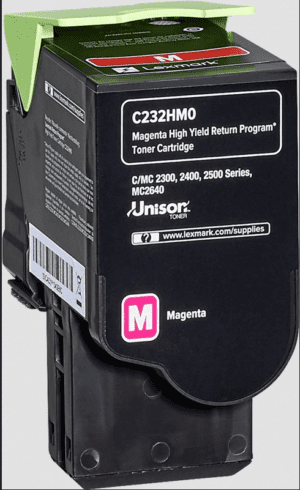 Lexmark C232HM0 Toner original Magenta rendement 2300 pages (5%) compatible avec : MC2640adwe, MC2535adwe, MC2425adw, C2535dw, C2425dw, MC2325adw, C2325dw