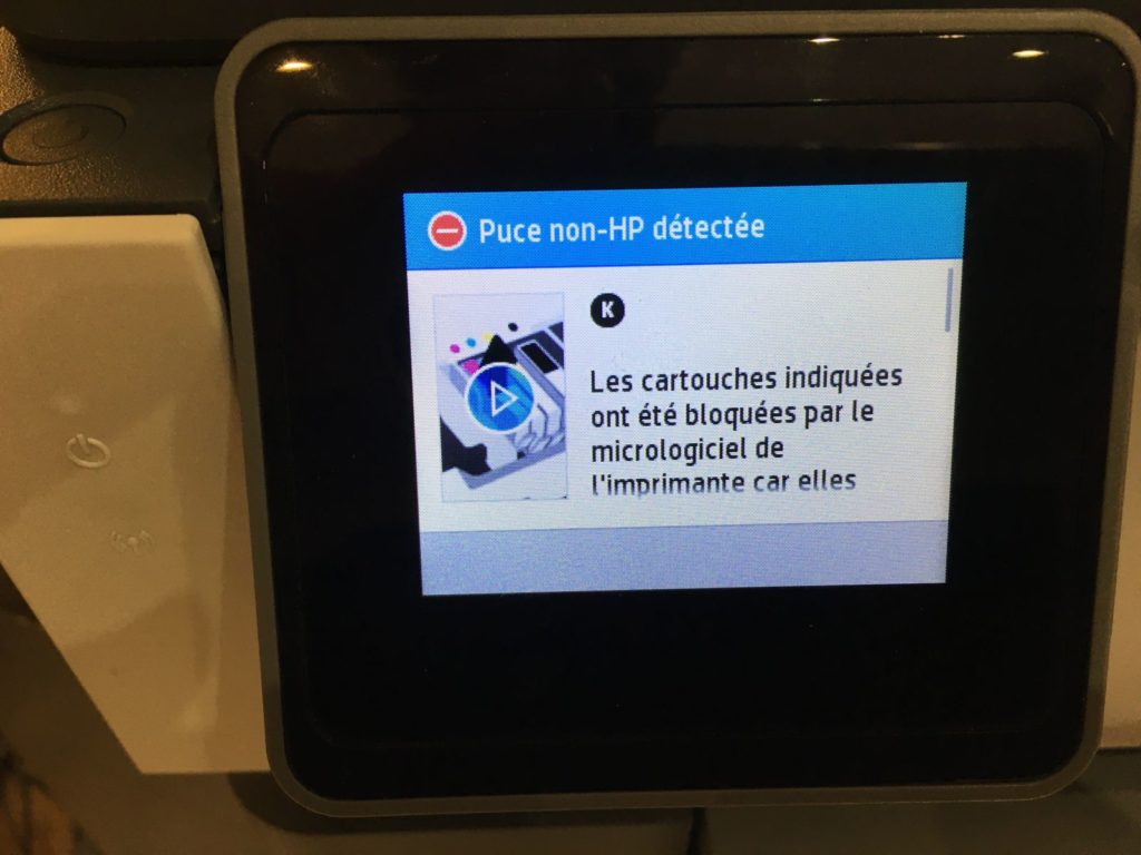 Le micro logiciel HP a bloqué la cartouche dont la puce ne semble pas être originale