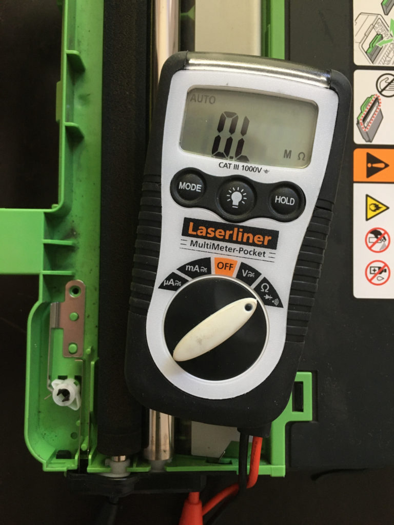 mesure O.L au multimètre sur boite toner usagé